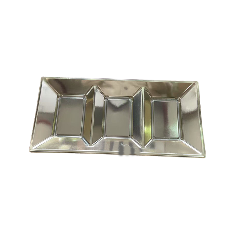 Khay ăn vặt 3 ngăn nhựa bạc